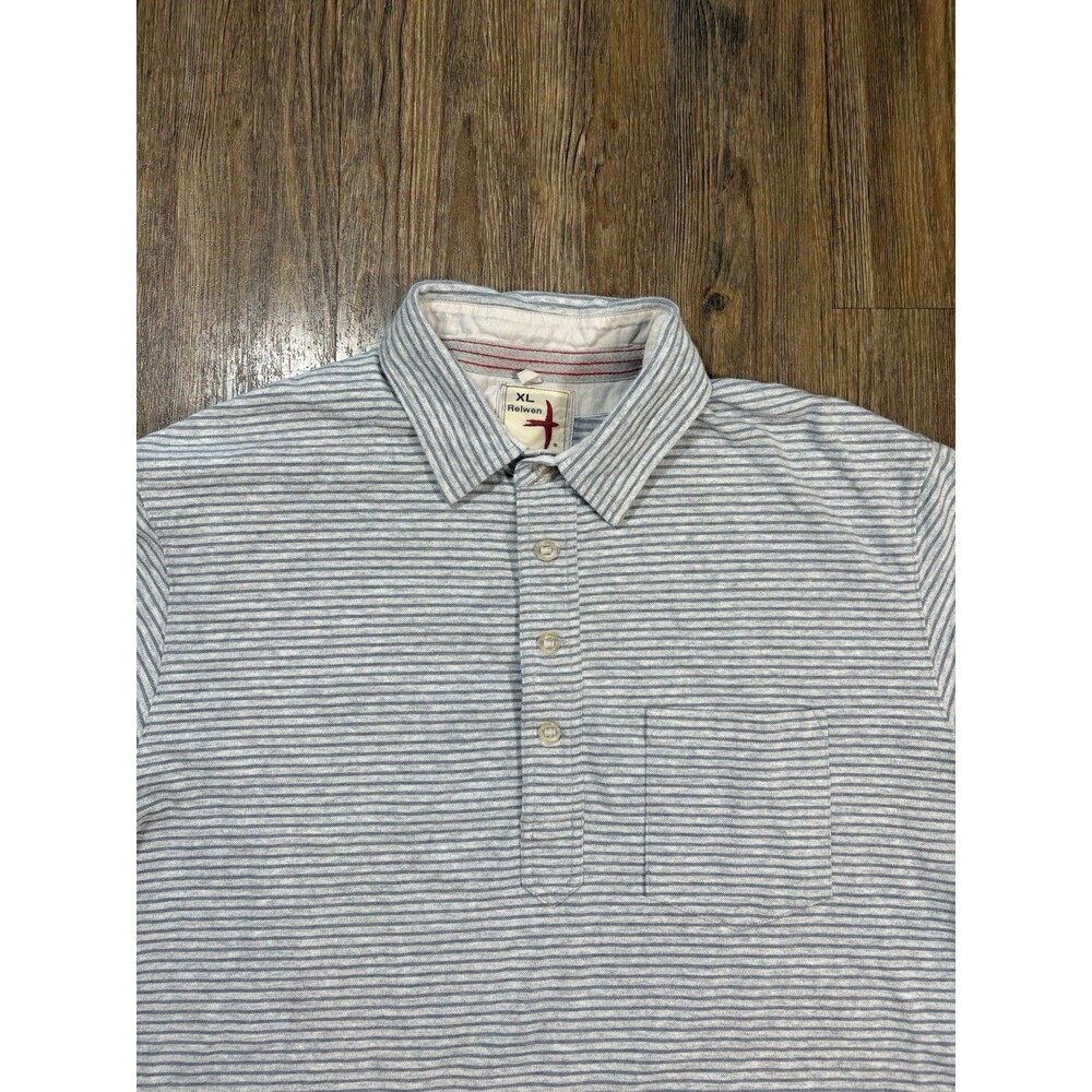 Relwen Polo Shirt Mens XL Blue Gray Jersey Stripe Cotton Huckberry Luxury Soft - Picture 2 of 7